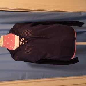 Michael Stars M Navy Mesh Hooded Lightweight Sweatshirt  Cotton/Silk Blend